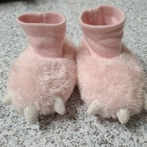 Carter's Soft Light Pink Plush Baby Booties with Cream Claw Accents